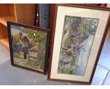 A WOOL WORK PICTURE AND A PRINT