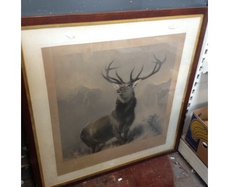 ENGRAVING OF A STAG IN OAK FRAME. H96CM    R