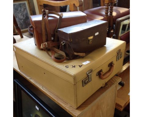 LEATHER CASE AND TWO CAMERA CASES