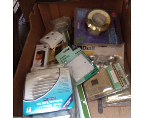 A BOX OF ELECTRICAL, LIGHTING ACCESSORIES