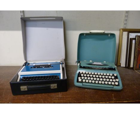 A vintage Smith-Corona typewriter and an Underwood 315 typewriter 