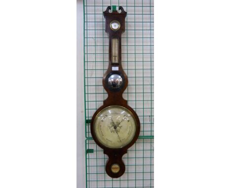 A Victorian inlaid walnut banjo barometer, F A Pizzala, 19 Hatton Garden, London 