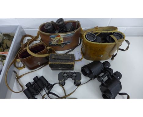 A collection of vintage binoculars in leather cases together with a pair of opera glasses (5) 