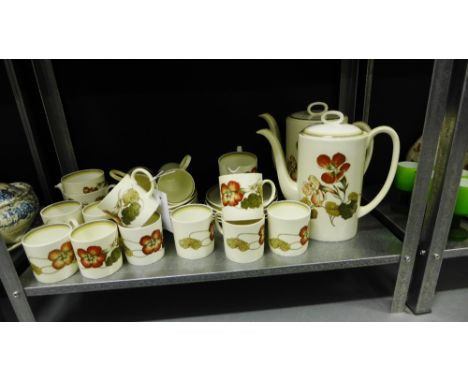 Susie Cooper for Wedgwood china coffee set in the Nasturtium pattern, comprising coffee pots, coffee cans, saucers, milk and 
