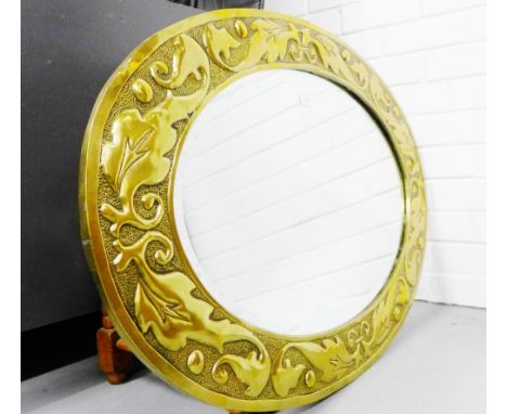 Brass framed wall mirror with oval bevelled plate 90cm x 63cm