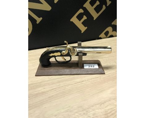 VINTAGE ' FLINTLOCK PISTOL' TABLE LIGHTER ON STAND