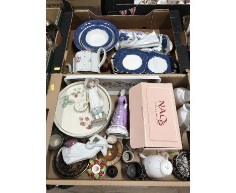 2 BOXES OF CHINA AND OTHER ITEMS (NAO & WOODSWARE)