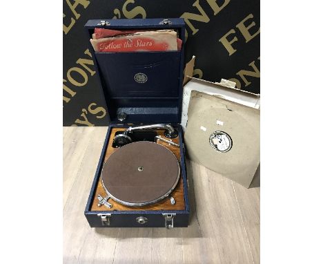 PORTABLE RECORD PLAYER WITH 78 RECORDS