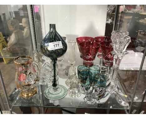 1 SHELF OF ASSORTED GLASS