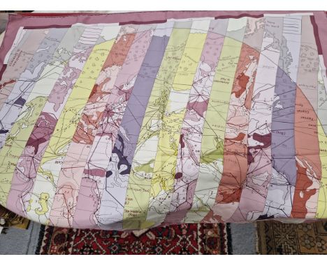 A HERMES MAUVE SILK TWILL LE MONDE EST VASTE 90  100 PERCENT SILK SCARF. 