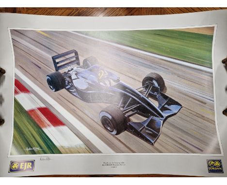 JORDAN FORMULA 1 RACING SIGNED GIANCARLO FISICHELLA POSTER. AND AN ANDREW KITSON SIGNED PRINT (2)