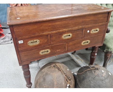 A VICTORIAN MAHOGANY CAMPAIGN TWO DRAWER WASHSTAND, THE LID STAMPED FOR HILL AND MILLARD, TRAFALGAR SQUARE, THE INTERIOR FITT