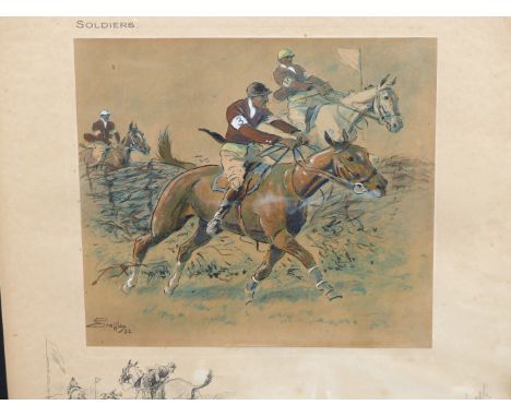 AFTER CHARLES JOHNSON PAYNE (SNAFFLES) (1884-1967) ARR, SOLDIERS "NASTY STEEPLE CHASIN' DEVILS", SIGNED IN PENCIL, COLOUR PRI