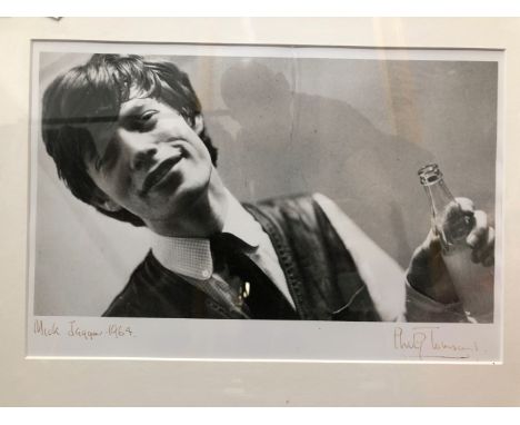 PHILIP TOWNSEND SIGNED PHOTOGRAPHIC PRINT OF MICK JAGGER 1964, 36 x 24 CM FRAMED.