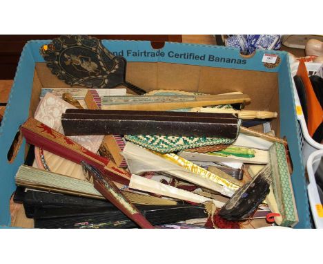 A collection of various hand fans, together with a collection of books on the subject, to include Roberts J - Fans in the Roy