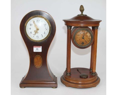 An Edwardian mahogany cased balloon shaped mantel clock, the enamel dial with Arabic numeral markers, height 30cm, together w