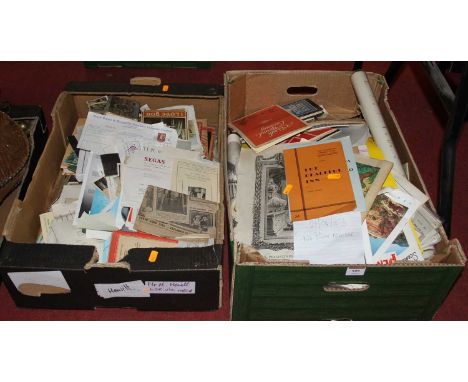 Two boxes of mixed ephemera to include vintage comics, newspaper cuttings, and theatre programmes