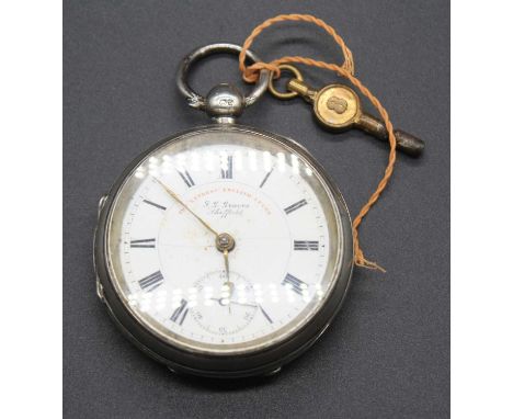 A J.G. Graves of Sheffield 'The Express' English lever silver cased pocket watch, having a signed white enamel dial, engine t