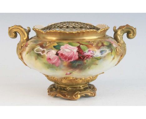 A Royal Worcester jardiniere, circa 1903, shape 1459, decorated with roses, puce mark to the underside, w.31cmIn good order w