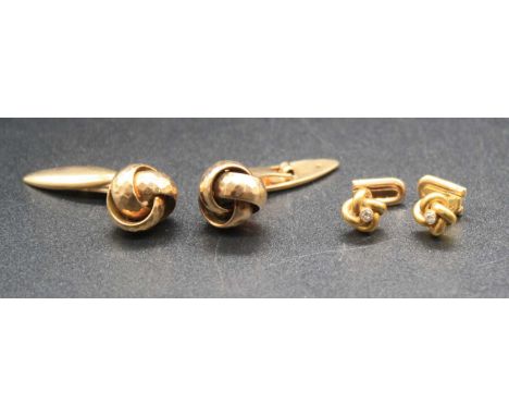 A pair of vintage 14ct gold cufflinks, each fashioned as a ball of wool, 4.5g; together with a pair of 14ct gold and diamond 