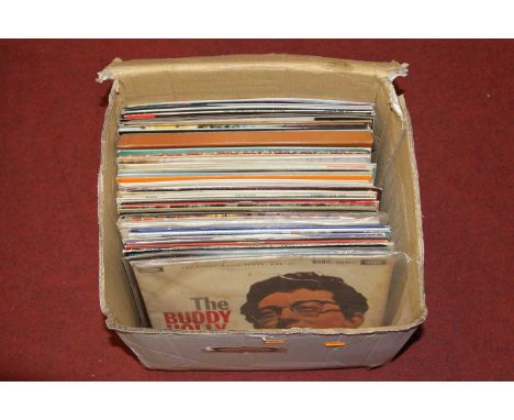 A box of vintage 12" vinyl records, to include Buck Owens &amp; The Buckaroos; Ruby, and George Benson; In Your Eyes etc 