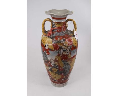 A Japanese pottery vase, of amphora shape, enamel decorated with figures, h.45cm 