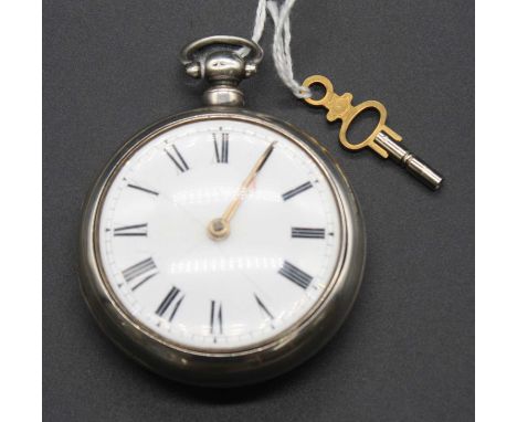 Eaton of London - a William IV gent's silver pair cased open faced pocket watch, having signed white enamel Roman dial (with 