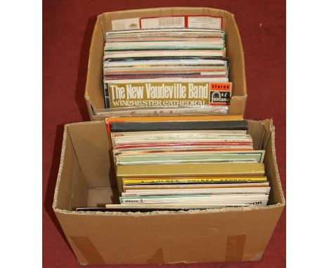 Two boxes of vintage vinyl 12" records, to include Jim Reeves; Have I told you lately that I love you, and Philip John Lee; F
