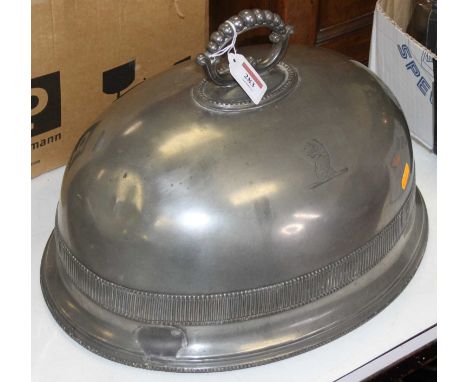 A 19th century meat cover, of domed oval shape surmounted by a handle, bearing makers name R J Slack, 338 Strand