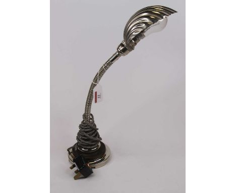 An Art Deco style adjustable table lamp having a scalloped shade on adjustable column and weighted base, height 47cm 