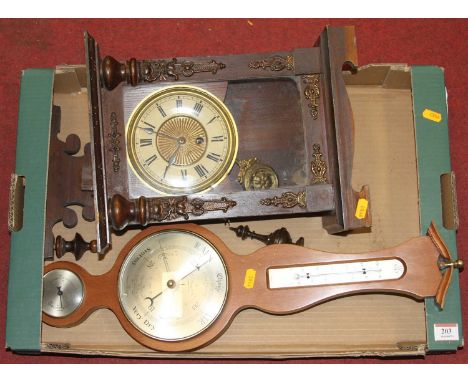 An early 20th century mantel clock; together with an aneroid barometer (2)
