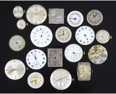 A large collection of wrist and fob watch movements and dials to include Avia, Oris, Rotary and Regency etc.