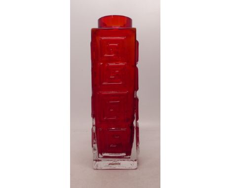 Whitefriars Large Greek Key Vase in Ruby No. 9810. Height: 20cm 