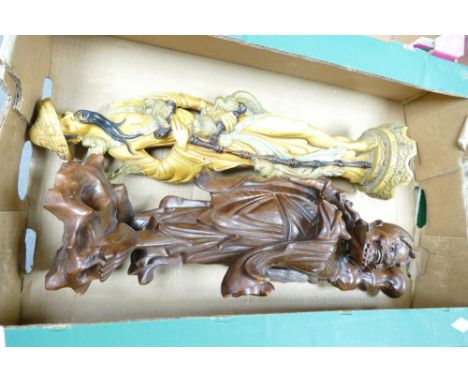 Large 20th Century Oriental Carved Immortal Lamp Base &amp; similar resin figure 