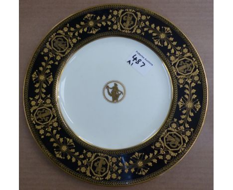 A 27cm Wedgwood Astbury Black heavily gilded dinner/cabinet plate (1). 