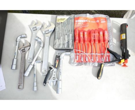 Collection of heavy duty DIY tools including sockets, screwdrivers, spanners etc. 