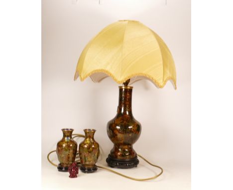 Three Oriental Cloisonne Items to include one table lamp with extended foot together with two small baluster vases and a smal