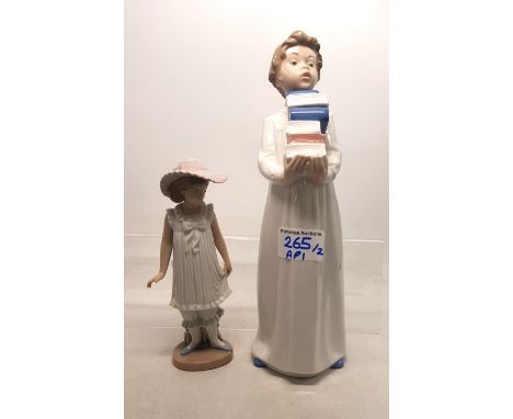 Nao figure of boy carrying books together with Girl with umbrella (2) height of tallest 28cm 