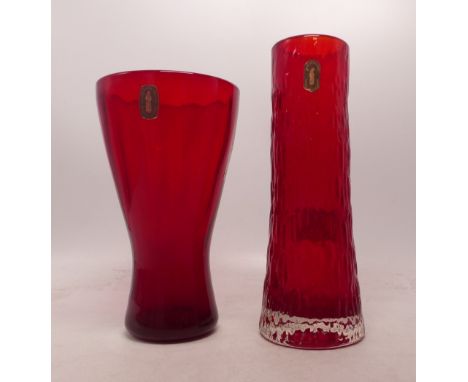 Two Mid-Century Whitefriars Vases in Ruby. Height of tallest: 20cm 