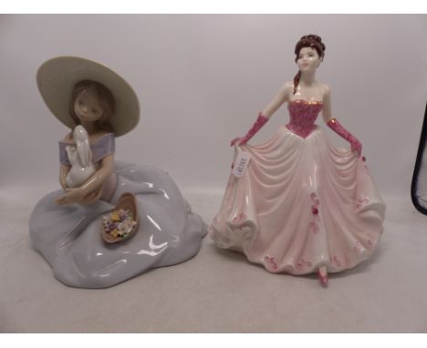 Coalport figure Happy Birthday together with Lladro seated girl with rabbit figure model no 6741 (2) 