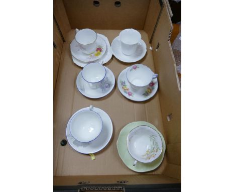 A selection of Shelley ware consisting of 1x Trio Bristol shape and 5x Cups and saucers, Mayfair, Doric, Dainty, Bristol, Ole