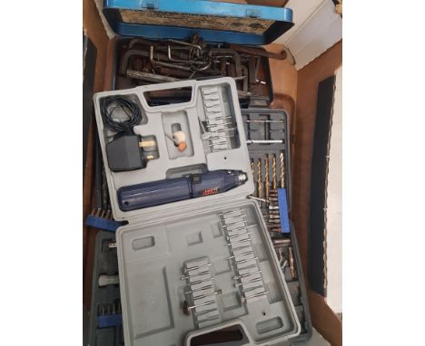 A collection of tools and accessories to include Rotary tool socket set, allan keys, drill bits etc (1 tray( 