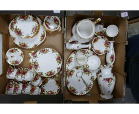 A collection of Royal Albert Old Country Rose Patterned Tea &amp; dinner ware including teapot, 2 tier cake stand, salad plat
