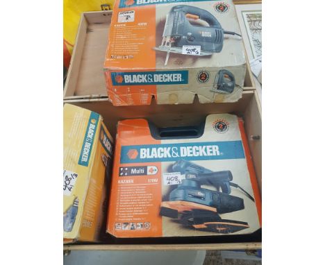 A collection of used black and decker power tools to include jigsaw, sander &amp; impact driver (3) 