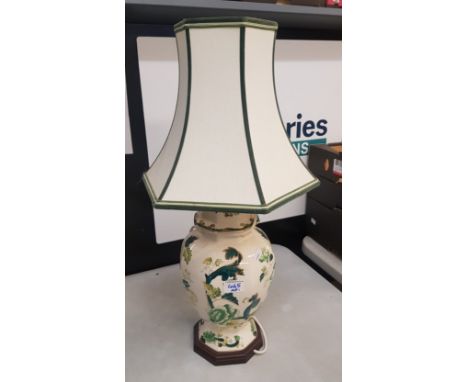 Masons Green Chartreuse Table Lamp and shade on hardwood base height to top of ceramic 40cm 