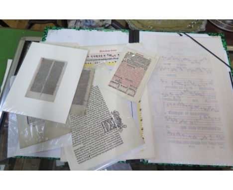 A Collection of incunabulum, including a bible leaf from Corinthians I, printed in 1480 by Ottaviano Scoto in Venice (with ce
