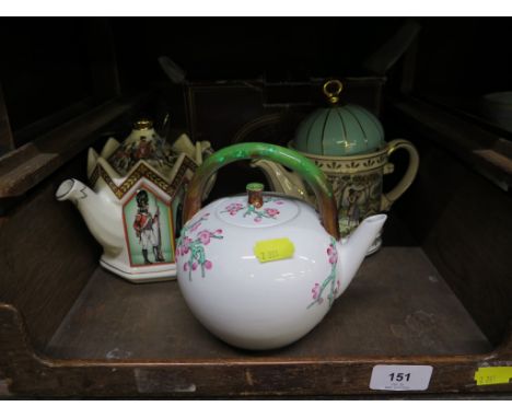 Two Sadler teapots - Waterloo with original box and Sporting Guns of the 18th century, together with a Minton teapot with blo