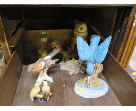 Six models of birds, comprising a Goebel Bramling, three Aynsley Mastercraft bird models (owl, kingfisher, blue tit) and two 