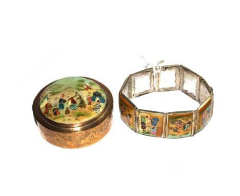 A story book bangle and a round box, hand painted 
