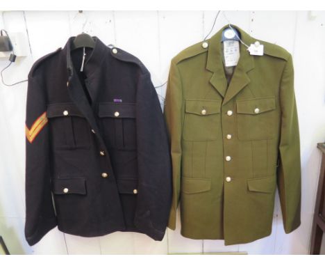 A Royal Marine serge dress tunic with Corporal stripes, and a British Army no. 2 dress tunic 